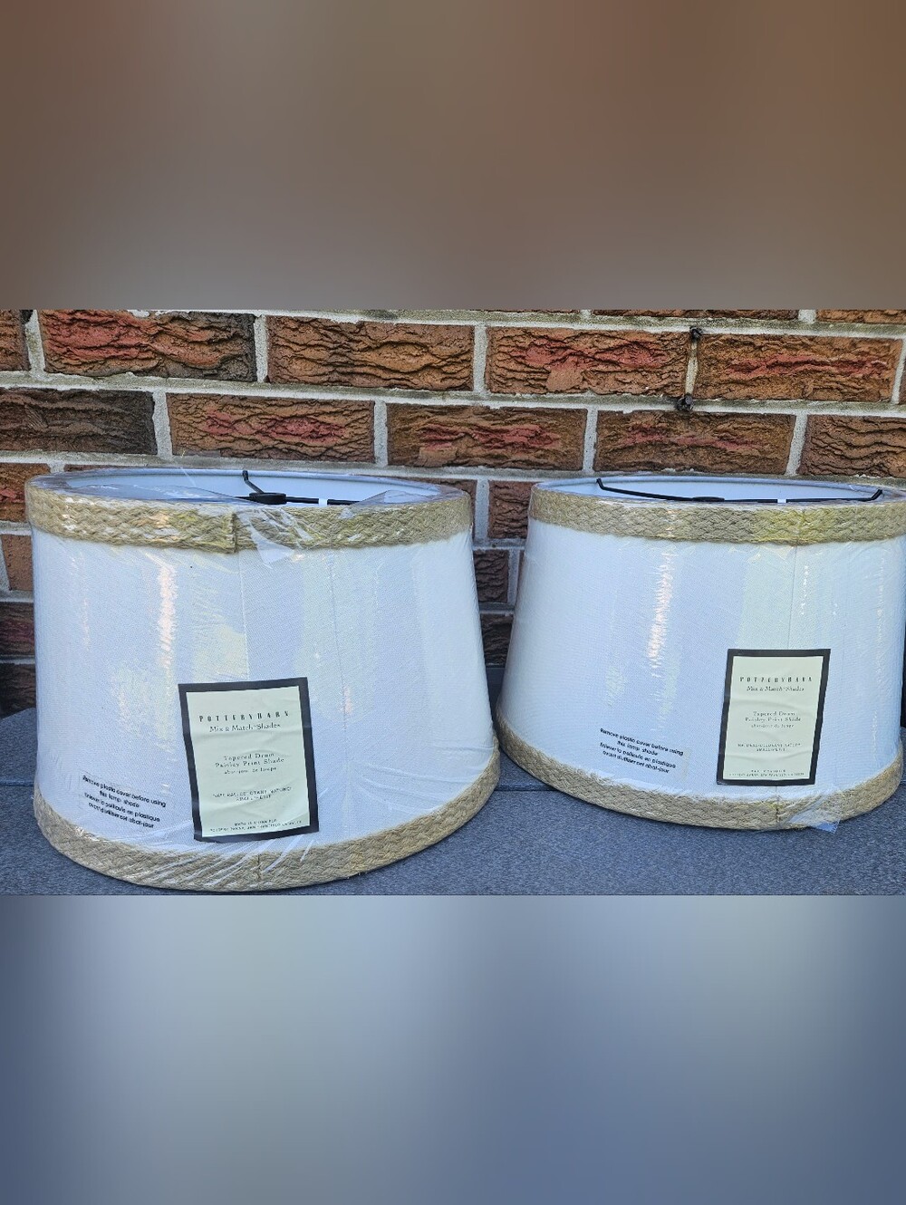 Pottery Barn 14” Tapered Drum Rope Lamp Shades Pair NEW